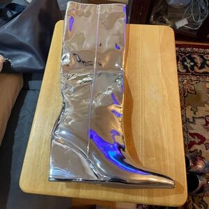 Silver Metallic Knee-High Boots